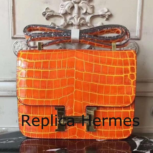 High Quality Replica Hermes Orange Constance MM 24cm Crocodile Handbag