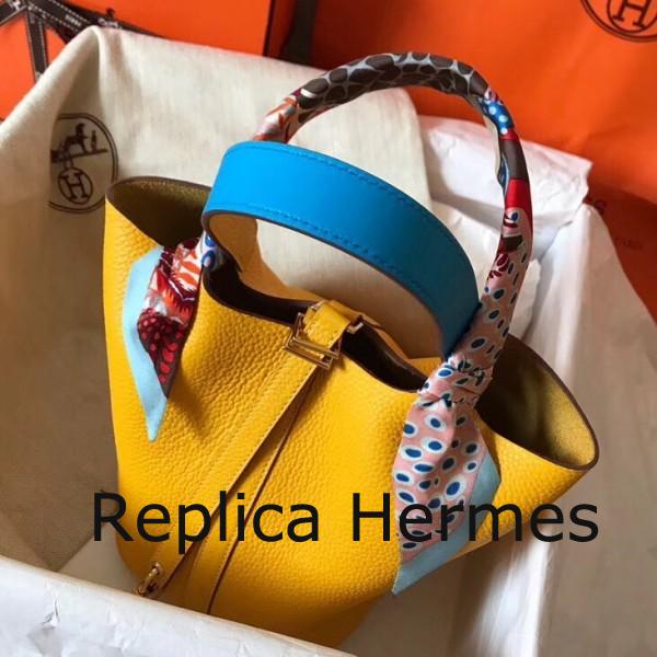 Best Faux Hermes Bicolor Picotin Lock PM 18cm Yellow Bag