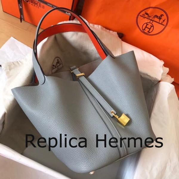 Faux Hermes Bicolor Picotin Lock MM 22cm Blue Lin Bag
