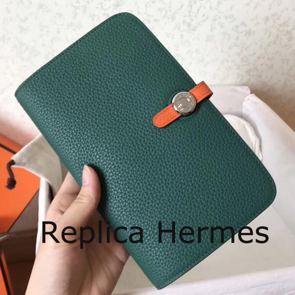 Knockoff Hermes Bicolor Dogon Duo Wallet In Malachite/Orange Leather