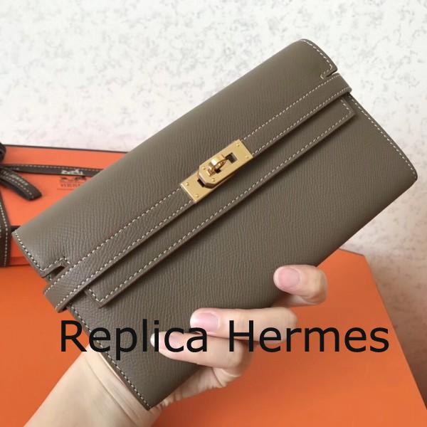 Replica Hot Hermes Kelly Classic Long Wallet In Taupe Epsom Leather