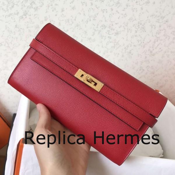 Fake Hermes Kelly Classic Long Wallet In Red Epsom Leather