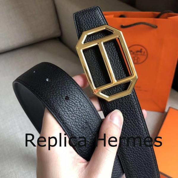 1:1 Hermes Pad Reversible Belt In Black Clemence Leather