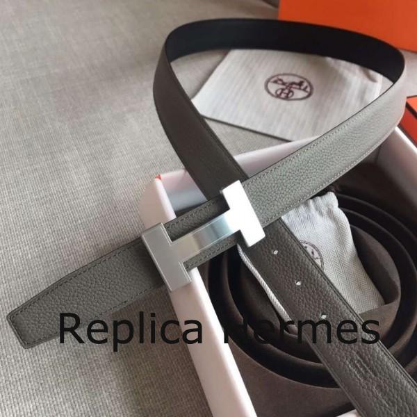 Designer Copy Hermes Quizz 32mm Reversible Belt In Grey Clemence Leather