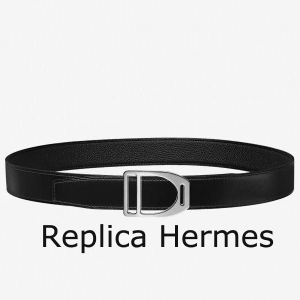 Fake 1:1 Hermes Etrier Buckle Belt & Black Clemence 32 MM Strap