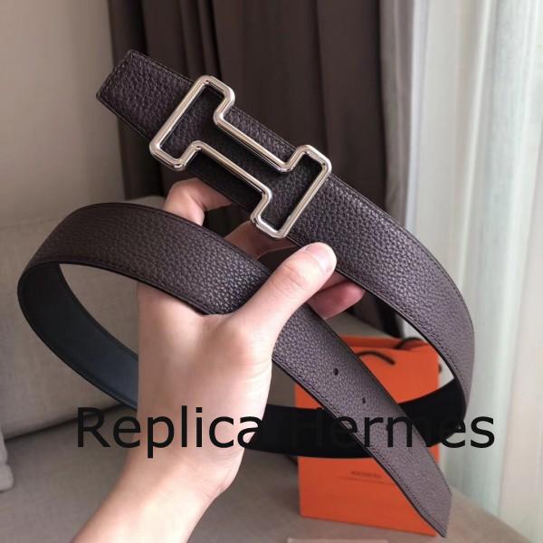 Perfect Replica Hermes Tonight 38MM Reversible Belt In Cafe Clemence Leather
