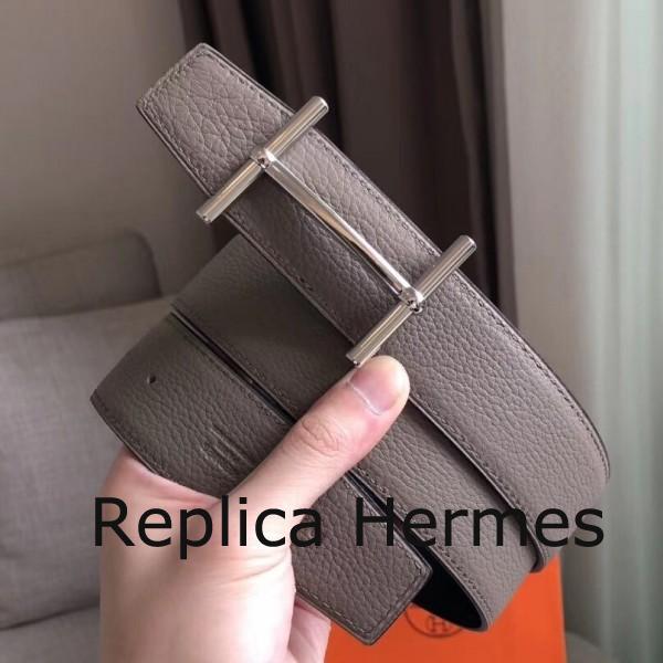 High End Hermes H D’Ancre Reversible Belt In Grey/Noir Leather
