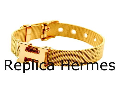 Copy Hermes H Logo Adjustable Band Bracelet Gold
