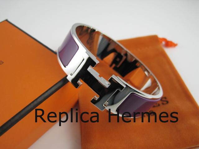 Hermes Purple Enamel Clic H Bracelet Narrow Width (18mm) In Silver Replica