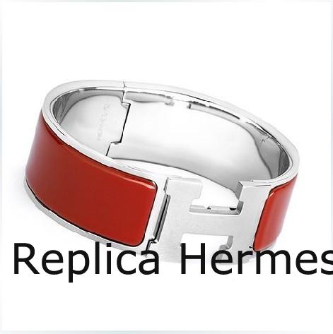 Imitation High Quality Hermes Red Enamel Clic H Bracelet Narrow Width (18mm) In Silver
