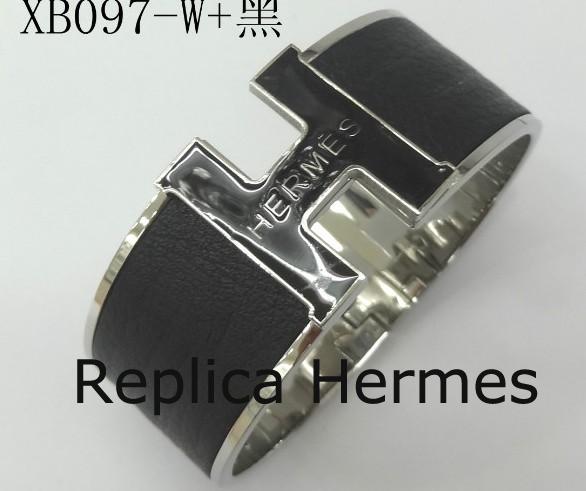 Luxury Copy Hermes Black Enamel Clic H Bracelet Narrow Width (33mm) In Silver