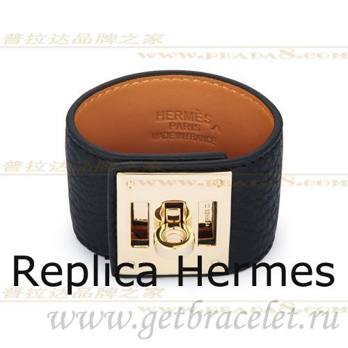 Perfect Hermes Kelly Dog Bracelet Black With Gold