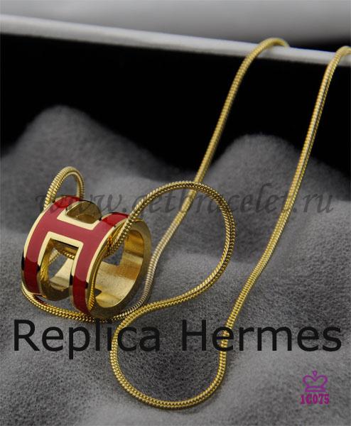 Best Copy Hermes 3D Pop “H” Logo Snake Bone Red Necklace In Yellow Gold