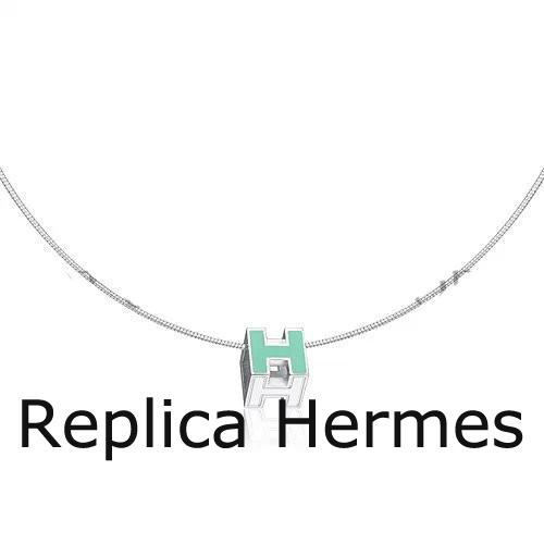 Hermes Cage D’H Necklace Blue In Lacquer With Gold