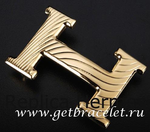 Hermes Reversible Belt 18K Gold Waves Stripe Buckle