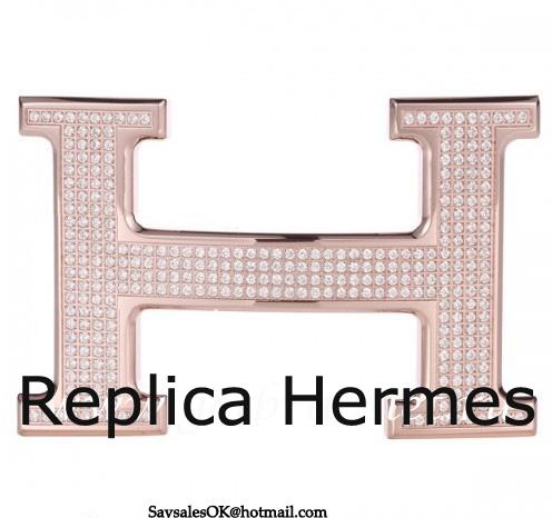 Fake Hermes Reversible Belt 18k Rose Gold Plated H Buckle With Full Diamonds