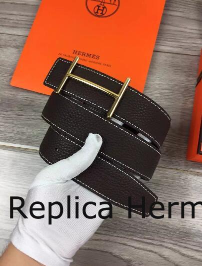 Hermes Reversible Belt Black Togo Calfskin With 18k Gold H Buckle Replica