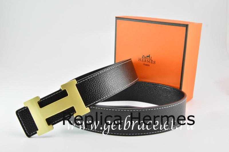 AAA Hermes Reversible Belt Black/Black Togo Calfskin With 18k Gold H Buckle