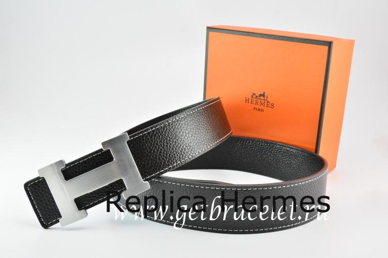 Perfect Hermes Reversible Belt Black/Black Togo Calfskin With 18k Silver H Buckle