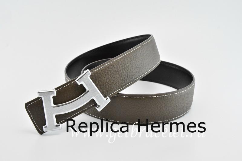 Replica Hermes Reversible Belt Brown/Black Fashion H Togo Calfskin With 18k Silver Buckle