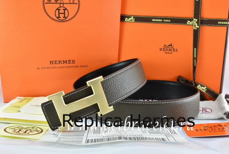 Best Quality Hermes Reversible Belt Brown/Black Togo Calfskin With 18k Drawbench Gold H Buckle