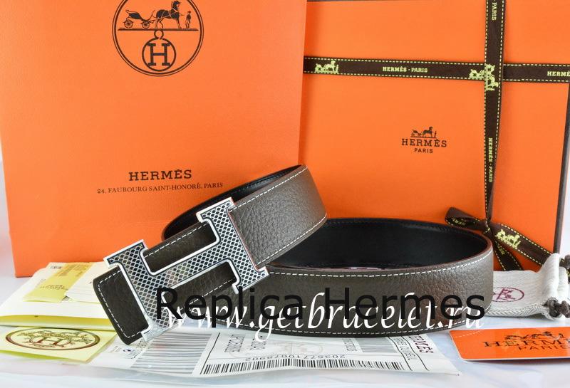 Hermes Reversible Belt Brown/Black Togo Calfskin With 18k Gold Wave Stripe H Buckle