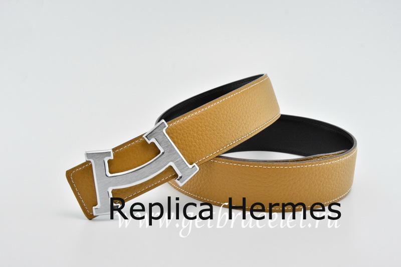 Knockoff Hermes Reversible Belt Coffee/Black Fashion H Togo Calfskin With Light 18k Silver Buckle