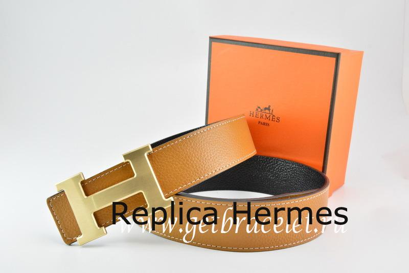 Hermes Reversible Belt Light Coffe/Black Togo Calfskin With 18k Drawbench Gold H Buckle