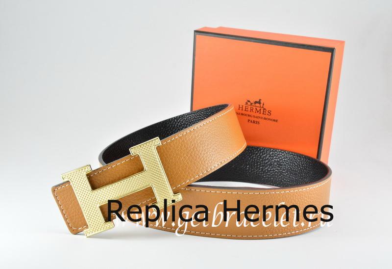 Cheap Replica Hermes Reversible Belt Light Coffe/Black Togo Calfskin With 18k Silver Wave Stripe H Buckle