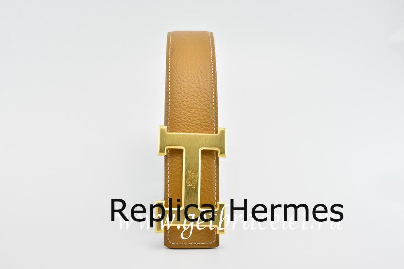 1:1 Hermes Reversible Belt Light Coffee/Black Classics H Togo Calfskin With 18k Gold With Logo Buckle
