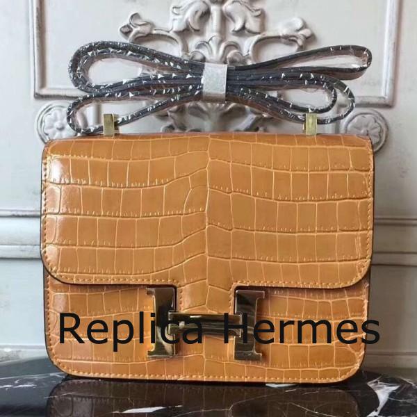 Faux Hot Hermes Camarel Constance MM 24cm Crocodile Handbag