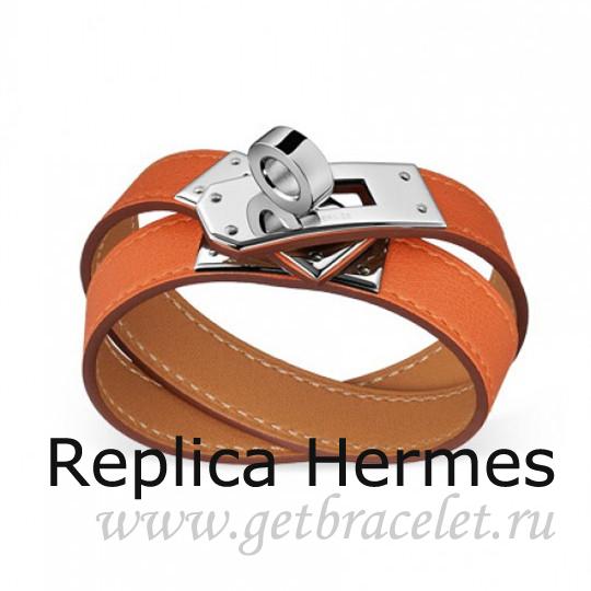 Fashion Hermes Rivale Double Wrap Bracelet Orange With Silver