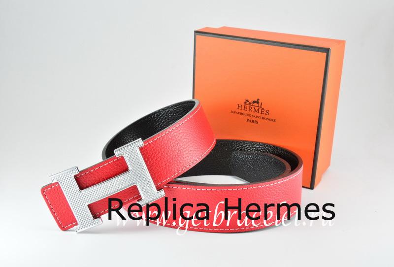Replica Hermes Reversible Belt Red/Black Togo Calfskin With 18k Gold Wave Stripe H Buckle