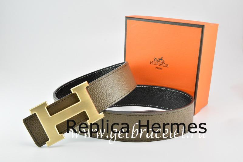 Hermes Reversible Belt Light Gray/Black Togo Calfskin With 18k Drawbench Gold H Buckle