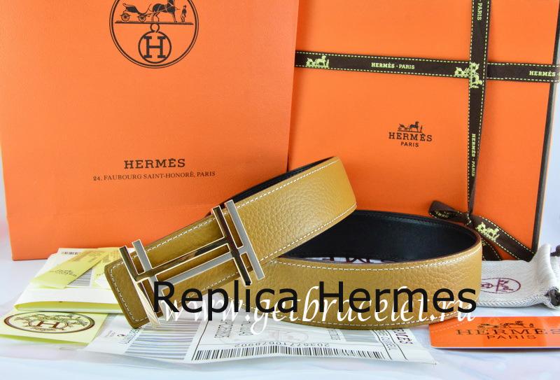 High End Hermes Reversible Belt Light Gray/Black Togo Calfskin With 18k Gold Double H Buckle