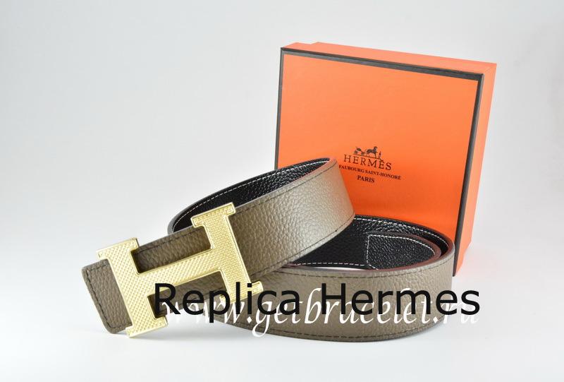 Cheap Hermes Reversible Belt Light Gray/Black Togo Calfskin With 18k Silver Wave Stripe H Buckle
