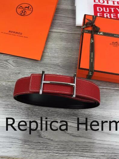 Replica Hot Hermes Reversible Belt Red Togo Calfskin With 18k Gold H Buckle