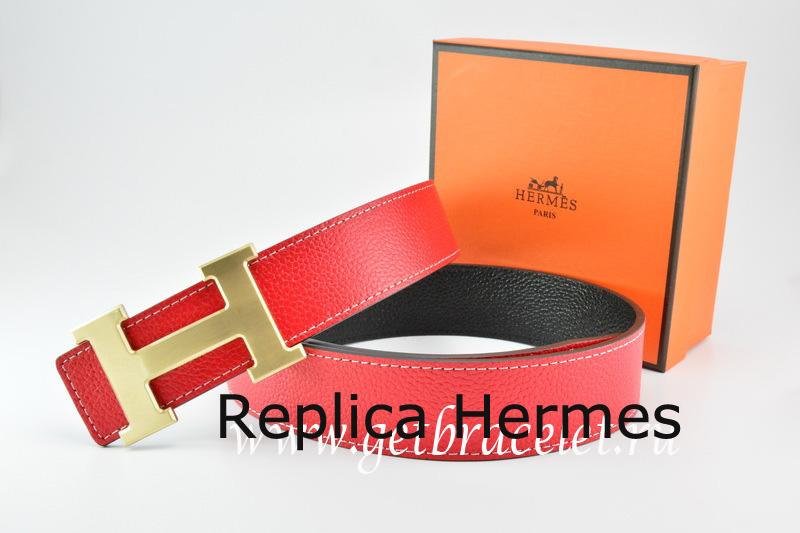 Hermes Reversible Belt Red/Black Togo Calfskin With 18k Drawbench Gold H Buckle Replica
