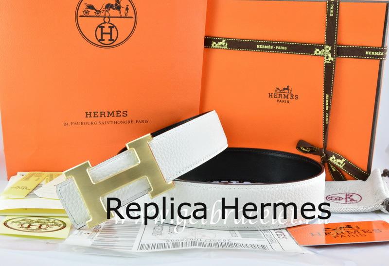 Hermes Reversible Belt White/Black Togo Calfskin With 18k Gold H Buckle