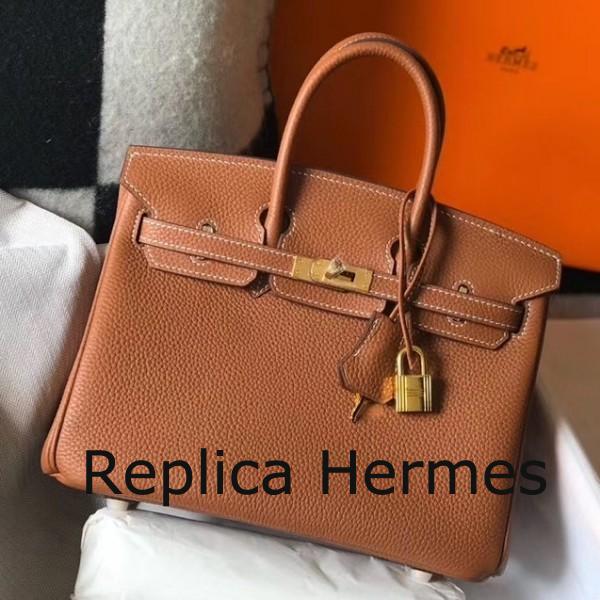 Knockoff Hermes Birkin 25cm Handbag In Gold Clemence Leather
