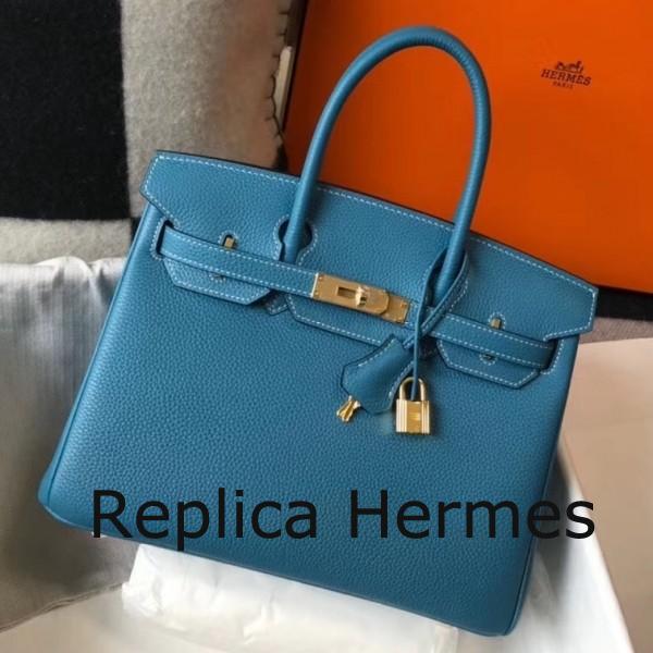 Hermes Blue Jean Clemence Birkin 30cm Handbag Replica
