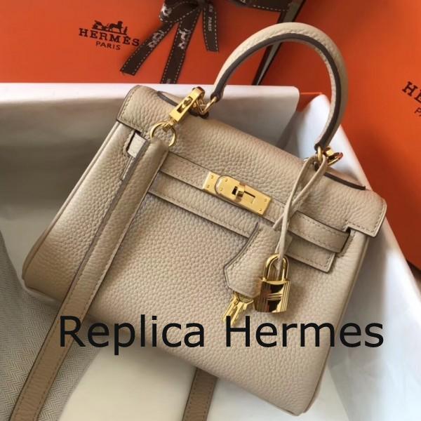 Hermes Mini Kelly 20cm Handbag In Beige Clemence Leather Replica