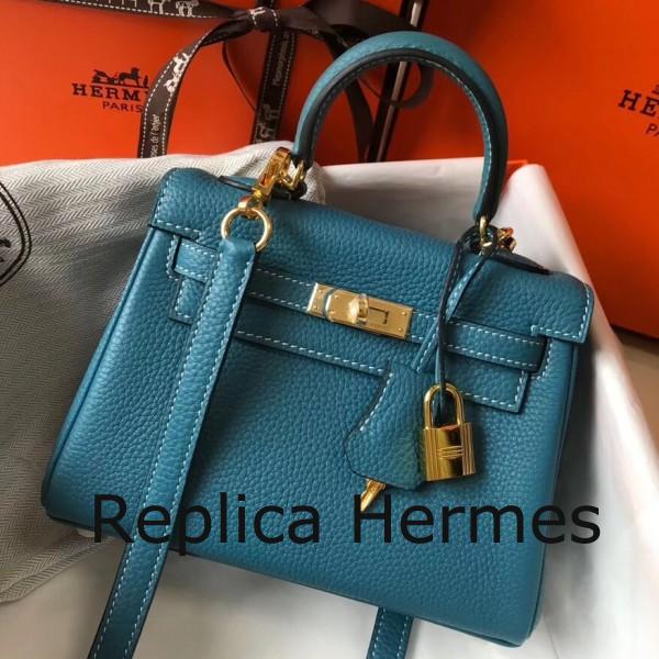 Hermes Mini Kelly 20cm Handbag In Blue Jean Clemence Leather Replica