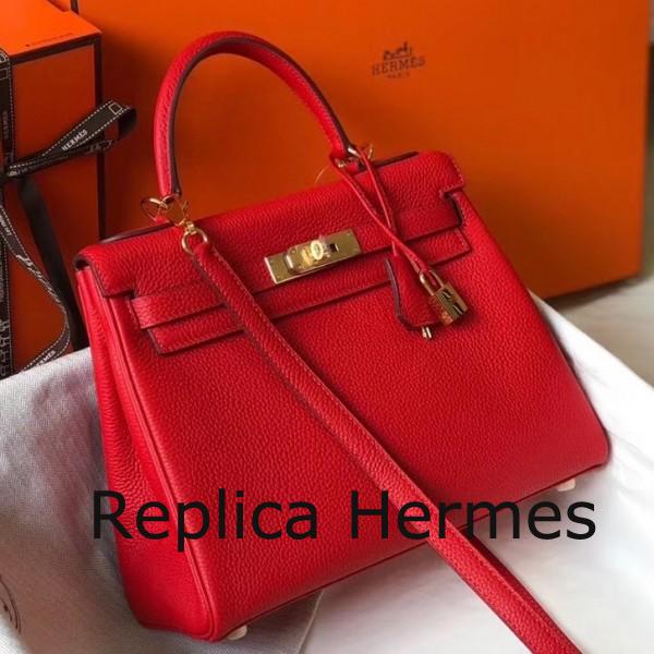 Hermes Red Clemence Kelly 25cm GHW Handbag Replica