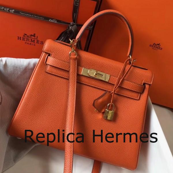Hermes Orange Clemence Kelly 28cm Handbag