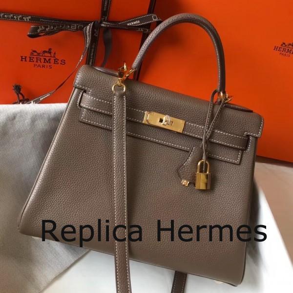 Replica Luxury Hermes Taupe Clemence Kelly 28cm Handbag