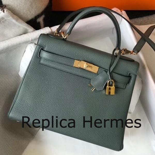 Replica High End Hermes Vert Amande Clemence Kelly 28cm Handbag GHW