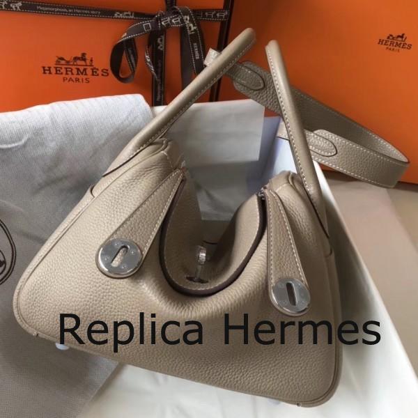 Hermes Lindy 26cm Bag In Gris Tourterelle Clemence With PHW