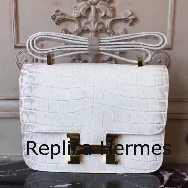 Luxury Faux Hermes White Constance MM 24cm Crocodile Handbag