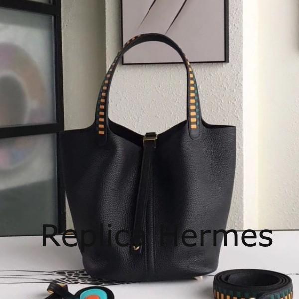 Faux Hermes Black Picotin Lock 22cm Braided Handle Bag